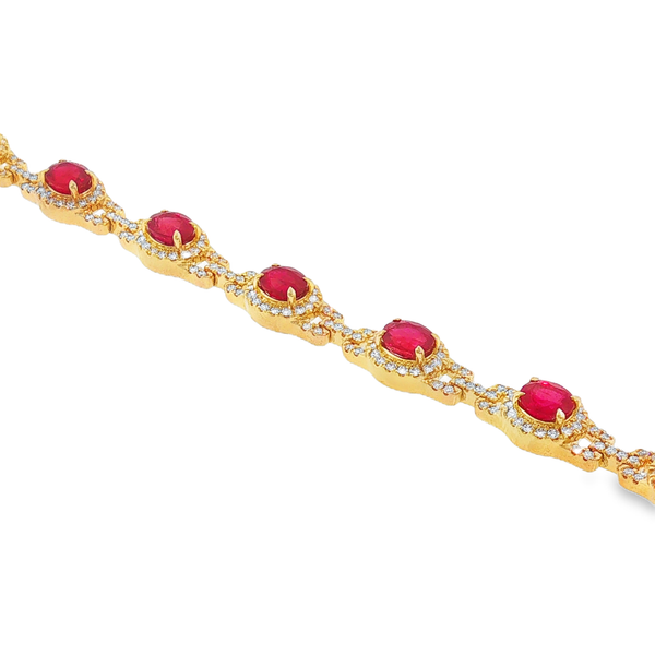 14K Yellow Gold 6.93cttw Ruby and 1.60cttw Diamond Halo Link Bracelet Image 2 Jeff Dennis Jewelers Gardendale, AL