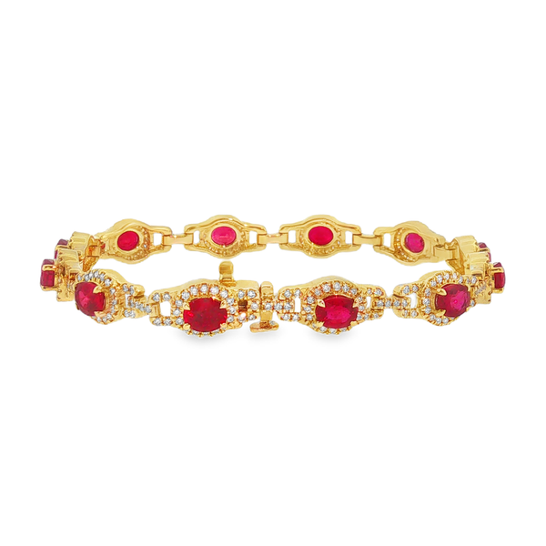 14K Yellow Gold 6.93cttw Ruby and 1.60cttw Diamond Halo Link Bracelet Image 3 Jeff Dennis Jewelers Gardendale, AL