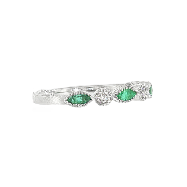 14K White Gold .43cttw Marquise Emerald and .15cttw Round Diamond Band Image 2 Jeff Dennis Jewelers Gardendale, AL