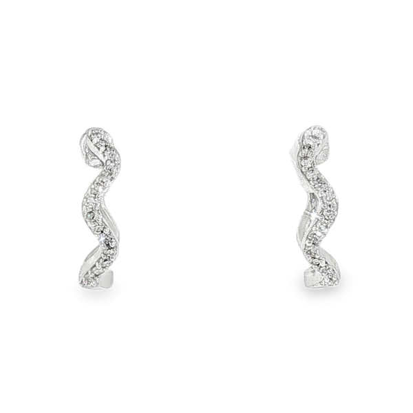 10K White Gold .125cttw Diamond Freeform Fashion Huggie Hoops Image 2 Jeff Dennis Jewelers Gardendale, AL