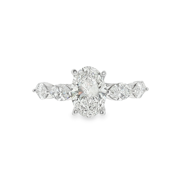 14K White Gold 1.51ct Oval Lab Grown Diamond Engagement Ring with 1.06cttw Marquise Accent Diamonds. The total weight of the ring is 2.57cttw and the Lab Grown Diamonds are F in Color and VS1 in Clarity. Image 2 Jeff Dennis Jewelers Gardendale, AL