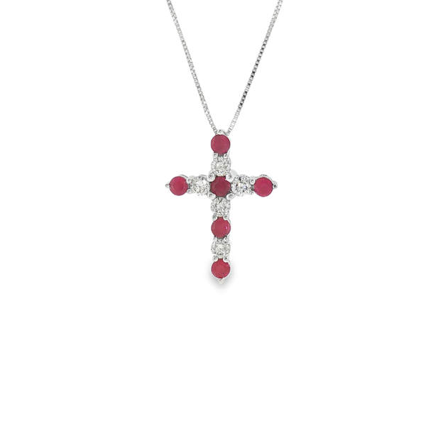 14K White Gold .37cttw Ruby and .37cttw Diamond Cross Pendant Jeff Dennis Jewelers Gardendale, AL