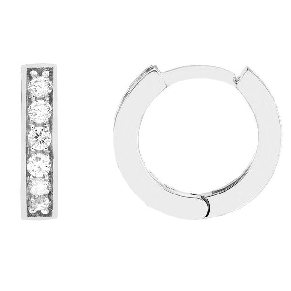 Ladies White 14 Karat Hoop Earrings With 0.12ct tw Round Diamonds Jeff Dennis Jewelers Gardendale, AL
