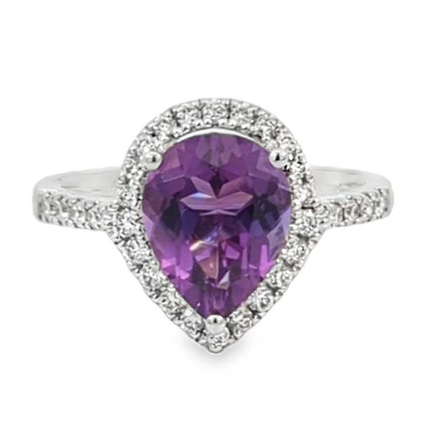 14 Karat White Gold Fashion Ring With a 2.21ct Pear Amethyst and .30ct tw Round Diamonds Jeff Dennis Jewelers Gardendale, AL