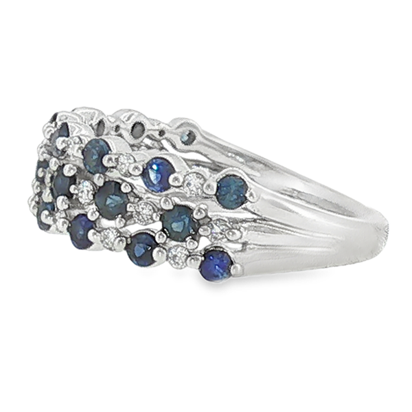 10K White Gold Three Row Fashion Ring with .75cttw Round Blue Sapphires and .20cttw Round Diamonds that are H in Color and Si2 in Clarity. Image 2 Jeff Dennis Jewelers Gardendale, AL