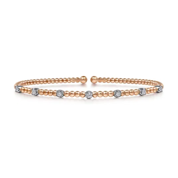 14K White-Rose Gold Bujukan Cuff Bracelet with Diamond Stations with Butter Cup Setting
Serial no. S2286936 Jeff Dennis Jewelers Gardendale, AL