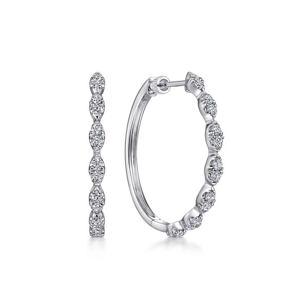 14K White Gold 30mm 1ct tw SI1 in clarity and G/H Diamond Classic Hoop Earrings. Serial No. S1405958 Jeff Dennis Jewelers Gardendale, AL