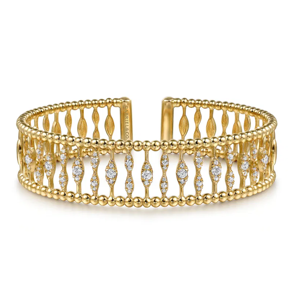 14kt Yellow Gold .75ct tw Diamond Buikan Bead Cuff Bangle Bracelet Serial Number S2148170 Jeff Dennis Jewelers Gardendale, AL
