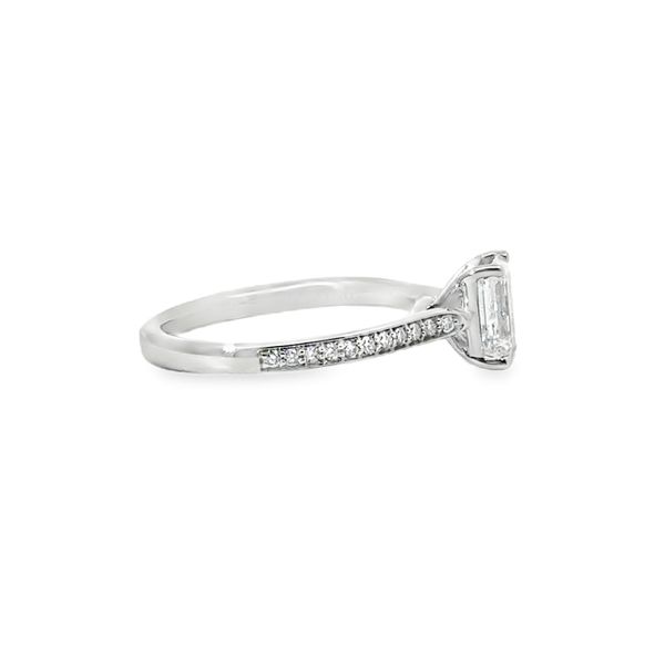 Ladies White 14 Karat Lab Grown Engagement Ring With 1.08ct Emerald E in color and Vs2 in clarity Diamond And 0.17ct tw Accent Band with Round Diamonds Image 2 Jeff Dennis Jewelers Gardendale, AL