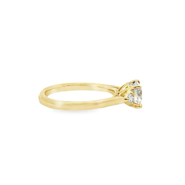 Ladies Yellow 14 Karat Lab Grown Engagement Ring With 1.08ct Round E in color and Vs1 in clarity Diamond And 0.17ct tw Round Accent Side Diamonds Image 2 Jeff Dennis Jewelers Gardendale, AL