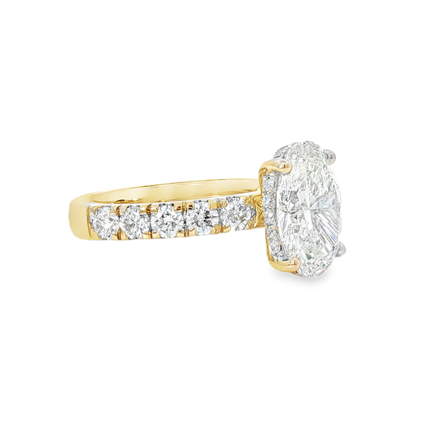 Ladies Yellow 14 Karat Lab Grown Engagement Ring With 2.00ct Oval Diamond VS1 in clarity and E in color And 1.11ct tw Round Accent Diamonds. The total weight for this ring is 3.11cts. Image 2 Jeff Dennis Jewelers Gardendale, AL
