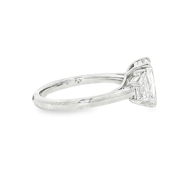 14kt White Gold Lab Grown Engagement Ring With 1.71ct tw Radiant F in color and Vs2 in clarity Diamond And  0.97ct tw Trapezoid Side Diamonds. Total carat weight is 2.68ct Image 2 Jeff Dennis Jewelers Gardendale, AL