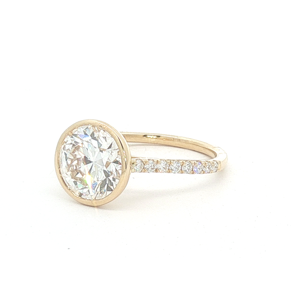 Ladies Yellow 14 Karat Lab Grown Engagement Ring With  3.00ct Round Center Diamond F in color and Vs2 in clarity And 0.18ct tw Round Accent Diamonds Image 2 Jeff Dennis Jewelers Gardendale, AL