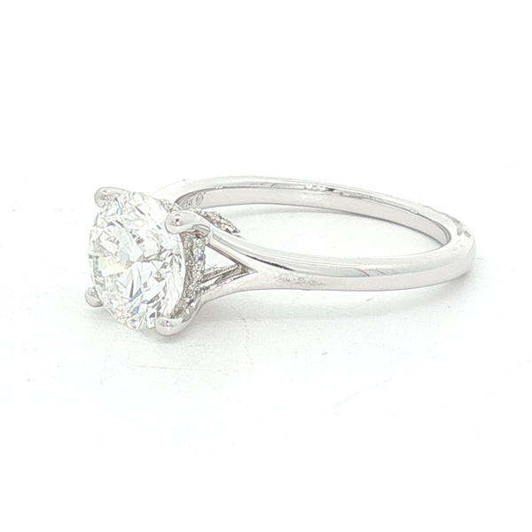 Ladies White 14 Karat Lab Grown Engagement Ring With 2.00ct Round Diamond F in color and Vs2 in clarity And  0.13ct tw Round Accent Diamonds Image 2 Jeff Dennis Jewelers Gardendale, AL