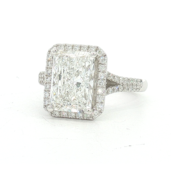 Ladies White 14 Karat Lab Grown Engagement Ring With 3.95ct Radiant Center Diamond F in color and Vs2 in clarity And 0.55ct tw Round Accent Diamonds Image 2 Jeff Dennis Jewelers Gardendale, AL
