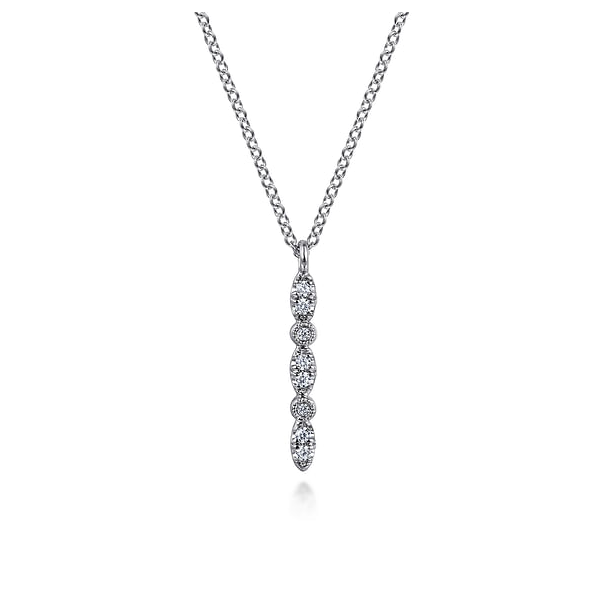 Ladies White 14 Karat Bar Pendant With  0.07ct tw Round Diamonds Jeff Dennis Jewelers Gardendale, AL