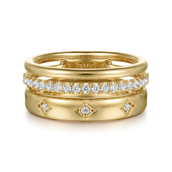 Ladies Yellow 14 Karat Stackable Fashion Ring With 0.3ct tw Round G/H in color and Si2 in clarity Diamonds Jeff Dennis Jewelers Gardendale, AL