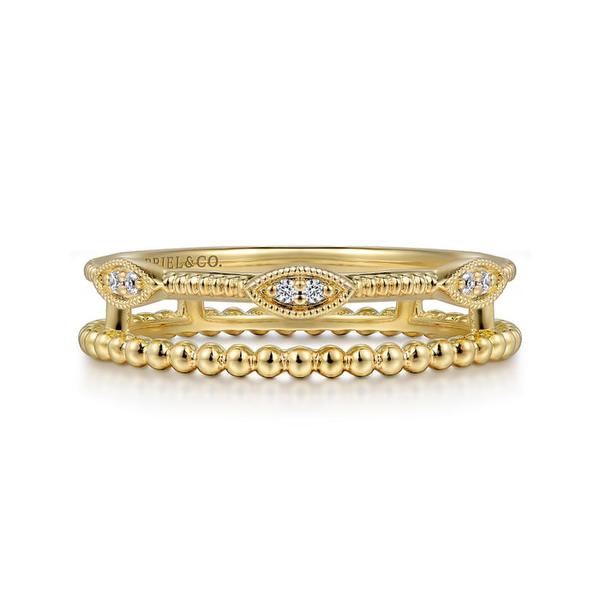 14K Yellow Gold Diamond Bujukan Marquis Shape Easy Stackable Ring with .03ct tw of Diamonds. Serial No. S2286941 Jeff Dennis Jewelers Gardendale, AL