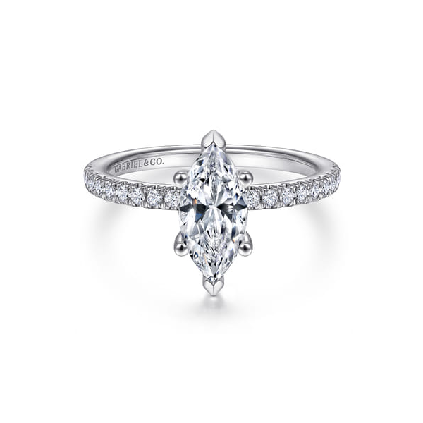 14K White Gold Semi Mount with .34ct tw Accent Diamonds that are G-H in Color and SI in Clarity. Shown with a CZ center stone for visual purposes only. Serial No. S2305323 Jeff Dennis Jewelers Gardendale, AL