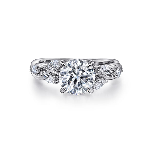 14K White Gold Floral Semi Mount with .35ct tw Accent Diamonds that are G-H in Color and SI in Clarity. Shown with a CZ center stone for visual purposes only. Serial No.S2305345 Jeff Dennis Jewelers Gardendale, AL