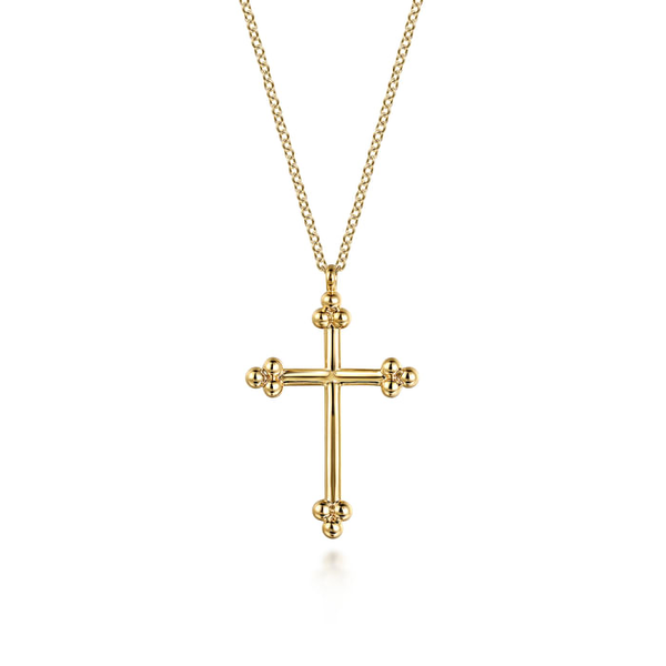Yellow 14 Karat Bujukan 24mm Cross Pendant Length 17.5 Jeff Dennis Jewelers Gardendale, AL