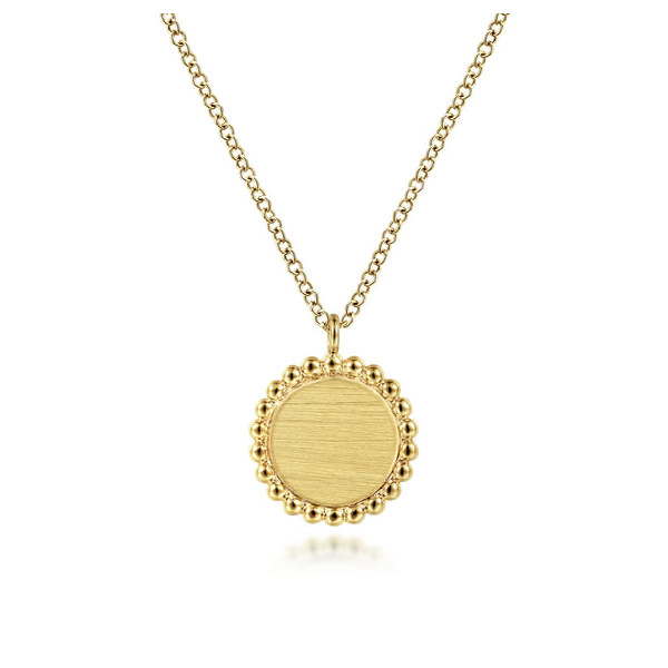 Yellow 14 Karat Round Pendant with Bujukan Bead Frame Jeff Dennis Jewelers Gardendale, AL