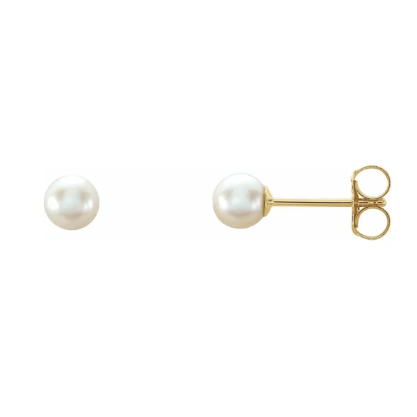 14K Yellow Gold 4 mm Cultured White Akoya Pearl Earrings Jeff Dennis Jewelers Gardendale, AL