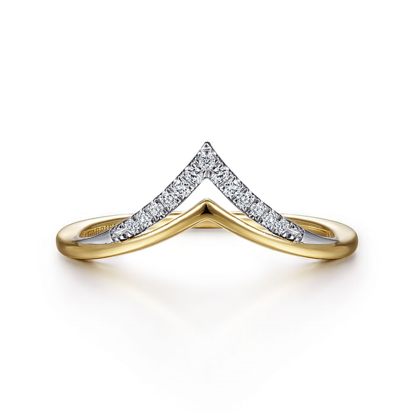 14K White - Yellow Gold Diamond Chevron Ring with .06ct tw of Diamonds that are G-H in Color and SI in Clarity. Serial No: S2159775 Jeff Dennis Jewelers Gardendale, AL