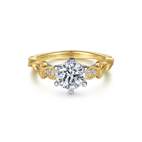 14K Two-Tone Gabriel Mounting with .09ct tw Accent Diamonds that are G-H in Color and SI in Clarity with a 1.08ct Round Lab Grown Center Diamond that is G in Color and SI1 in Clarity. Serial No.S2305318 for mounting. Jeff Dennis Jewelers Gardendale, AL