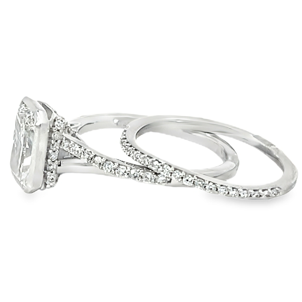 White 14 Karat Lab Grown Diamond Wedding Set With 2.09ct Radiant Center Diamond E in color and VVS2 in clarity, set in a.20ct tw Diamond Band and with a matching Band 0.50ct tw Round Diamonds. The total weight for the set is 2.79. Image 2 Jeff Dennis Jewelers Gardendale, AL
