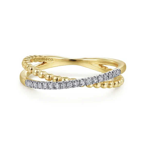 14kt Yellow Gold Bujukan Pave'  Diamond Criss Cross Stackable Ring With  0.09ct tw Round Diamonds Serial No: S2219460 Jeff Dennis Jewelers Gardendale, AL