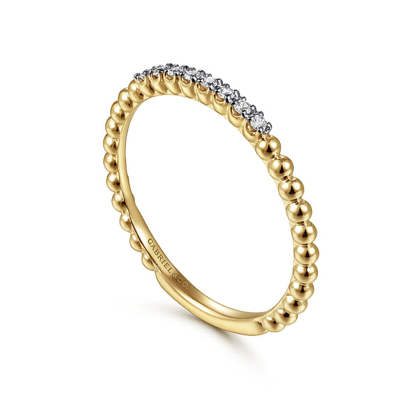14kt Yellow Gold Bujukan Bead and Diamond Stackable Ring With 0.06ct tw Round Diamonds. Serial No: S2267448 Image 2 Jeff Dennis Jewelers Gardendale, AL