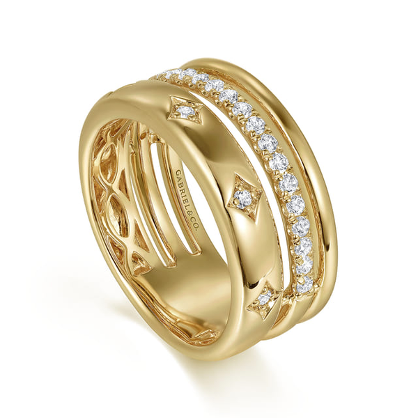 Ladies Yellow 14 Karat Stackable Fashion Ring With 0.3ct tw Round G/H in color and Si2 in clarity Diamonds Image 2 Jeff Dennis Jewelers Gardendale, AL