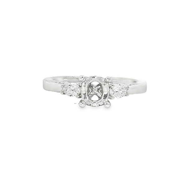 14kt White Gold .34ct tw Diamond Semi Mount Ring. .12ct tw of Round Accent Diamonds and .22ct tw Pear Diamonds. The Diamonds are all SI1 in clairty and G/H in Color Image 2 Jeff Dennis Jewelers Gardendale, AL