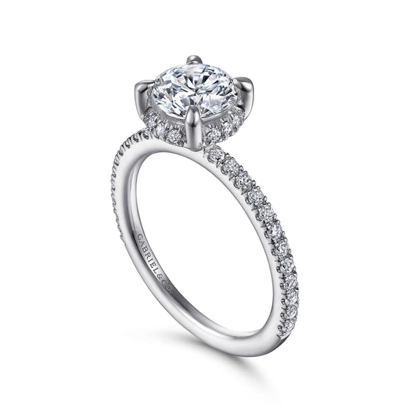 14 Karat White Gold Semi-mount Engagement Ring With  0.26ct tw Round G/H in color and Si2 in clarity Diamonds.  Shown with CZ center stone for visualization purposes only. Image 2 Jeff Dennis Jewelers Gardendale, AL
