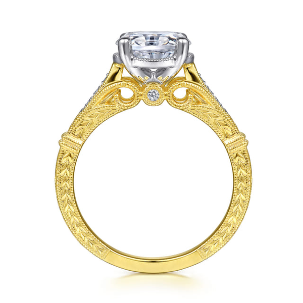 14 Karat Yellow & White Semi-mount Engagemet Ring With  0.08ct tw Round G/H in color and Si2 in clarity Diamonds. Shown with CZ center stone for visualization purposes only. Image 3 Jeff Dennis Jewelers Gardendale, AL