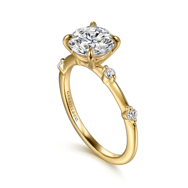 14 Karat Yellow Gold Semi-mount Engagement Ring With  0.10ct tw Round G/H in color and Si2 in clarity Diamonds. Shown with CZ center stone for visualization purposes only. Image 2 Jeff Dennis Jewelers Gardendale, AL