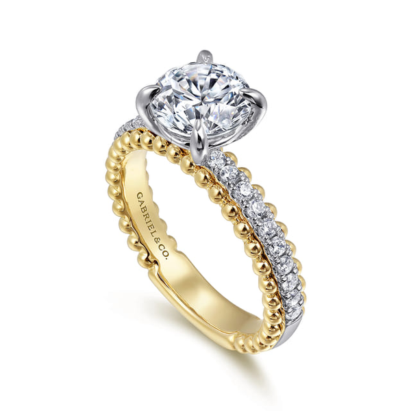 Yellow & White 14 Karat Semi-Mount Engagement Ring With  0.27ct tw Round G/H in color and Si2 in clarity Accent Diamonds, shown with CZ center stone for visual purposes only Image 3 Jeff Dennis Jewelers Gardendale, AL