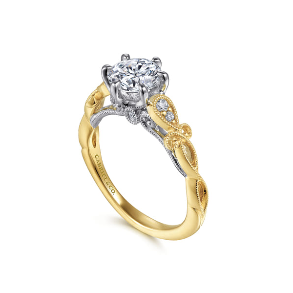 14K Two-Tone Semi Mount with .09ct tw Accent Diamonds that are G-H in Color and SI in Clarity. Shown with CZ center stone for visual purposes only. Serial No.S2305318 Image 2 Jeff Dennis Jewelers Gardendale, AL