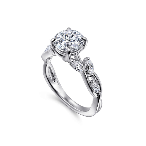 14K White Gold Floral Semi Mount with .35ct tw Accent Diamonds that are G-H in Color and SI in Clarity. Shown with a CZ center stone for visual purposes only. Serial No.S2305345 Image 2 Jeff Dennis Jewelers Gardendale, AL