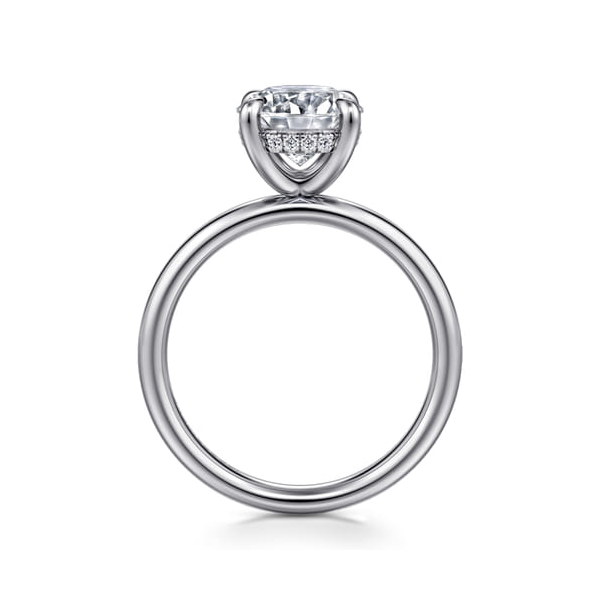 14K White Gold Round Hidden Halo Semi Mount that with .06ct tw Accent Diamonds that are G-H in Color and SI in Clarity. Shown with a CZ center stone for visual purposes only.
Serial No. S2305353 Image 2 Jeff Dennis Jewelers Gardendale, AL