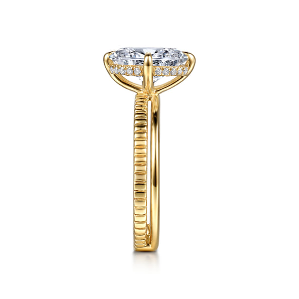 14K Yellow Gold Compass Prong Semi Mount for a 2ct center stone with .08ct tw Accent Diamonds that are G-H in Color and SI in Clarity. Shown with a CZ center stone for visual purposes only. Serial No.S2305347 Image 2 Jeff Dennis Jewelers Gardendale, AL