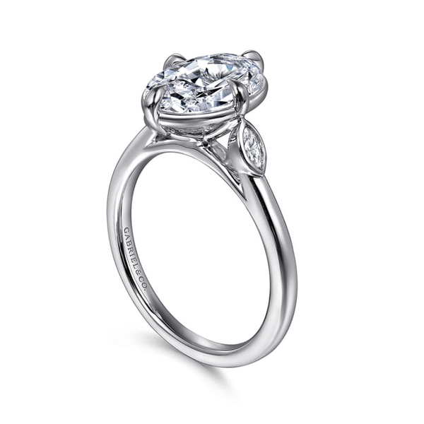 White 14 Karat Semi-Mount Engagement Ring With 0.10ct tw Marquise G/H in color and Vs2 in clarity Accent Diamonds.  Shown with CZ Center Stone for visual purposes only. Image 3 Jeff Dennis Jewelers Gardendale, AL