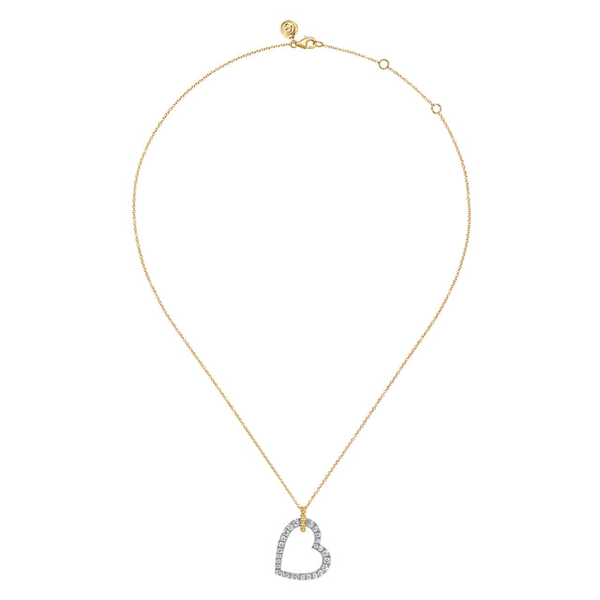 Ladies Yellow & White 14 Karat Heart Necklace With  1.00ct tw Round G/H in color and  Si2 in clarity Diamonds Image 2 Jeff Dennis Jewelers Gardendale, AL