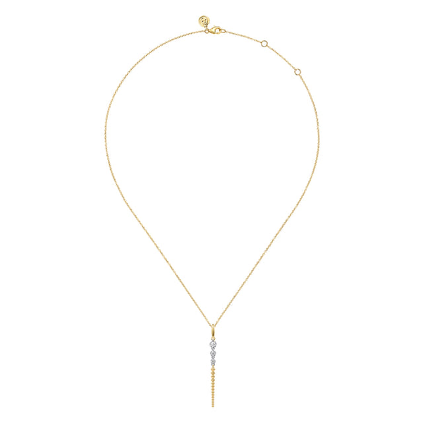 Ladies Yellow & White 14 Karat Bujukan and Diamond Drop Necklace With 0.18ct tw Round G/H in color and Si2 in clarity Diamonds Image 2 Jeff Dennis Jewelers Gardendale, AL