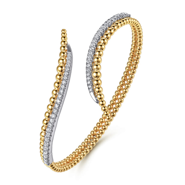 Ladies Yellow & White 14 Karat Bujukan Spike and Diamond Bypass Bracelet With 0.72ct tw Round G/H in color and Si2 in clarity Diamonds Image 2 Jeff Dennis Jewelers Gardendale, AL