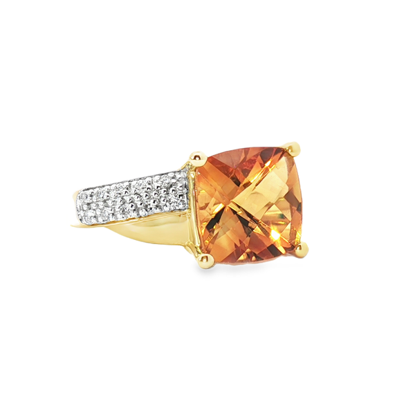 14kt Yellow Gold Fashion Ring With a 2.86 ct Square Cushion Citrine and .10ct tw Round Diamonds Image 2 Jeff Dennis Jewelers Gardendale, AL