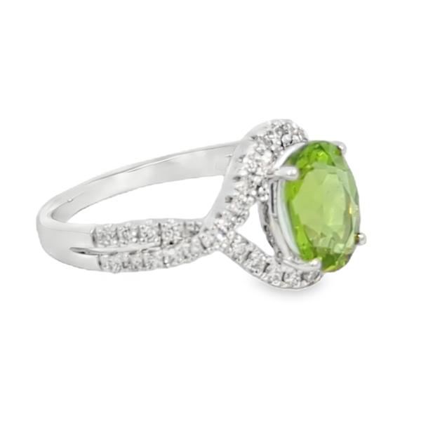 14 Karat White Gold Fashion Ring With a 1.99 ct Oval Peridot and .37ct tw Round Diamonds Image 2 Jeff Dennis Jewelers Gardendale, AL