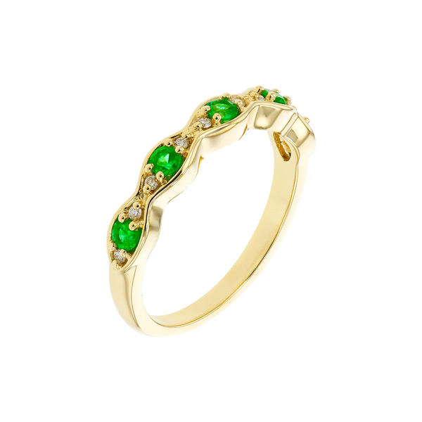 Ladies Yellow 14 Karat Band with 0.21ct tw Round Emeralds And  0.06ct tw Round Diamonds.  The total carat weight of this ring is .27. Image 2 Jeff Dennis Jewelers Gardendale, AL