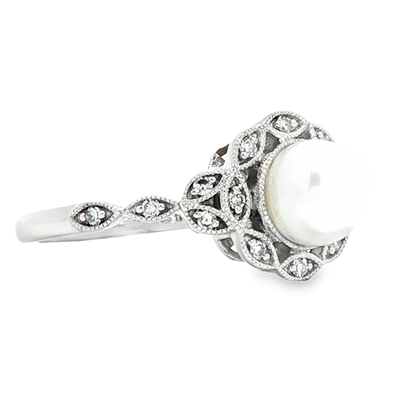 Ladies 10kt White Gold 6.5mm Pearl  Ring with .12ct tw Diamonds Image 2 Jeff Dennis Jewelers Gardendale, AL